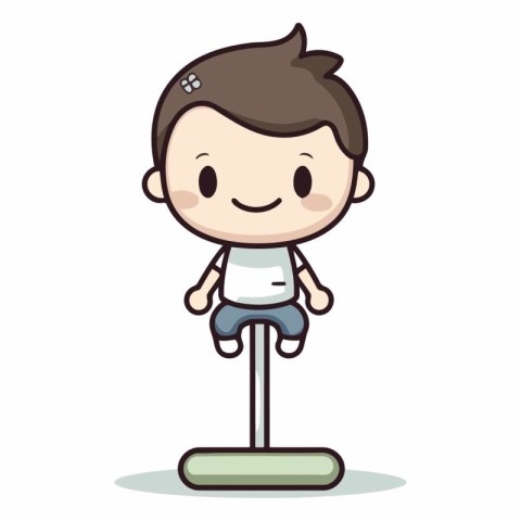 Cute Boy Sitting on Paddle - Cute Cartoon Vector Character