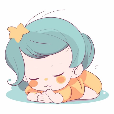 Cute little girl sleeping on the floor. Vector cartoon illustrat