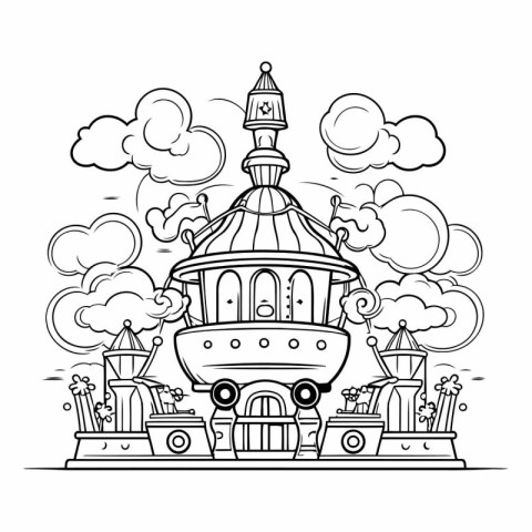 Amusement park coloring page for adults and children. Black and