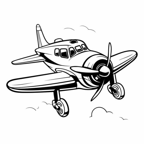 Vintage airplane on a white background in black and white colors