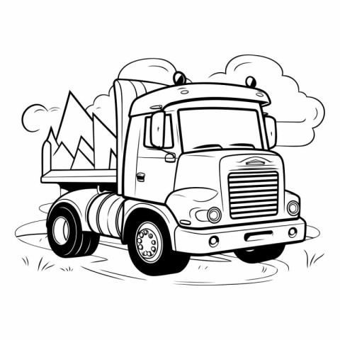 Cargo truck on the road. Coloring book for children.