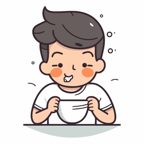 Cute boy with cup of coffee or tea.