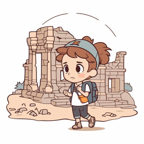 Cute little girl in the ancient city of Agrigento