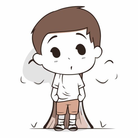 Boy with bad smell in cartoon style on white background.