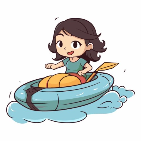 Illustration of a Cute Girl Riding an Inflatable Boat