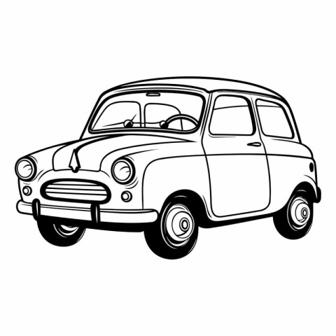 Retro car isolated on white background. Hand drawn vector illust