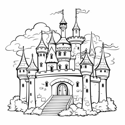 Cartoon castle of a castle on a white background.