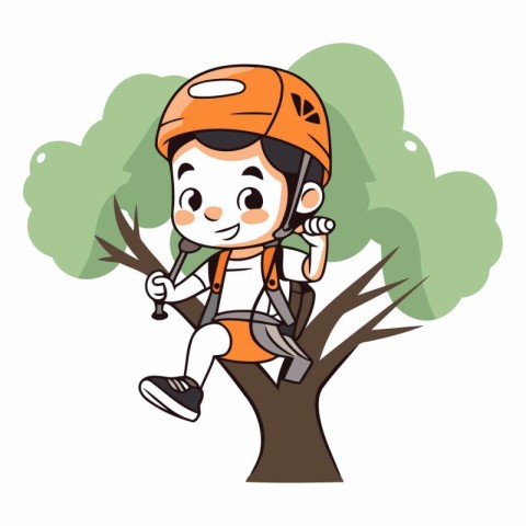 Cute boy climbing on tree vector illustration graphic design vec