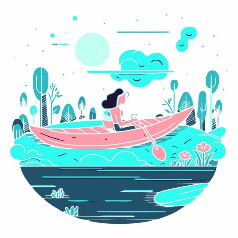 Cute girl in a canoe on the lake.