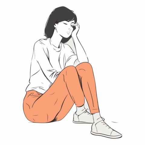 Sketch of a girl sitting on the floor