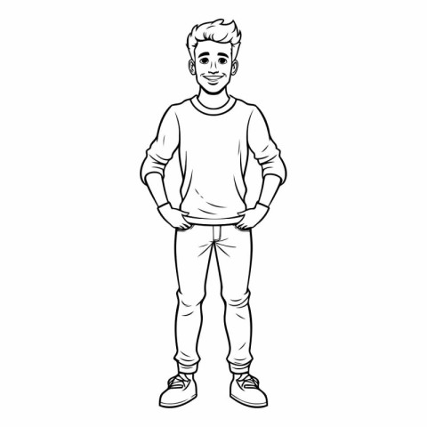 Vector illustration of a young man in casual clothes on white ba