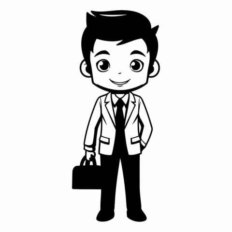 businessman with briefcase avatar cartoon character black and wh