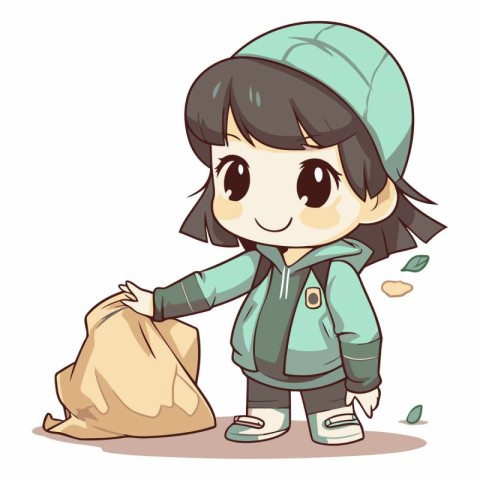 Cute little girl with big bag of garbage.