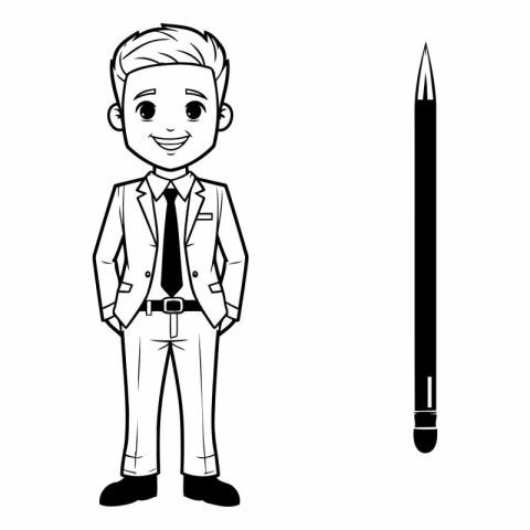 Businessman cartoon with pencil and pen vector illustration grap