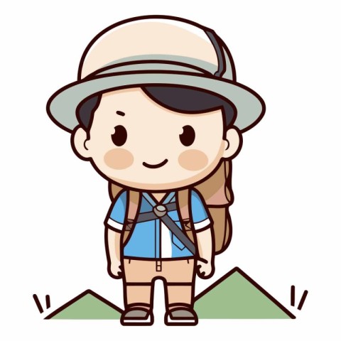 Illustration of a Kid Boy Wearing a Backpack and Hat