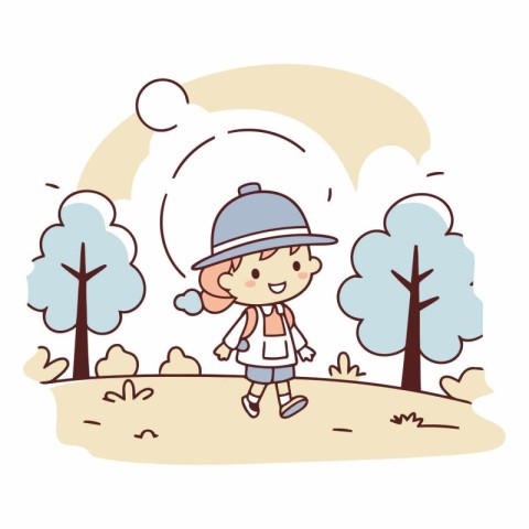 cute little girl cartoon in the park vector illustration graphic