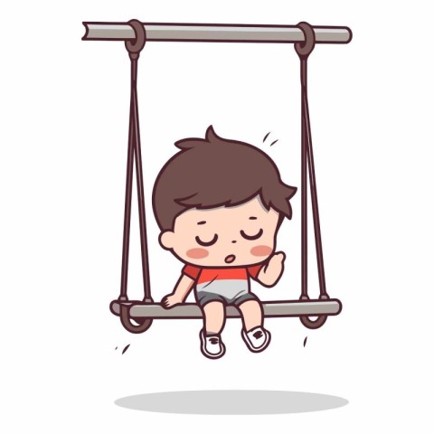 Cute boy swinging on a swing. Vector clip art illustration.