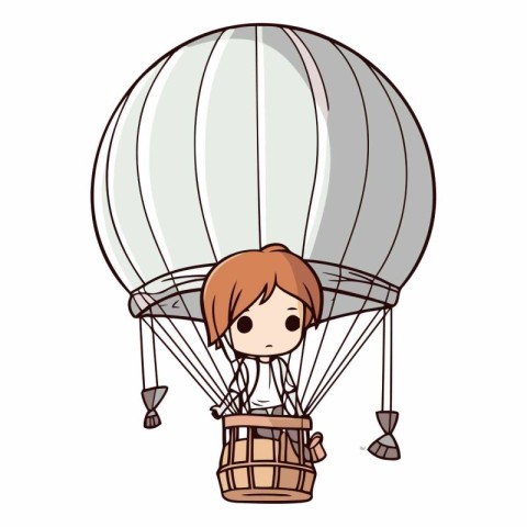 cute little girl with hot air balloon cartoon vector illustratio