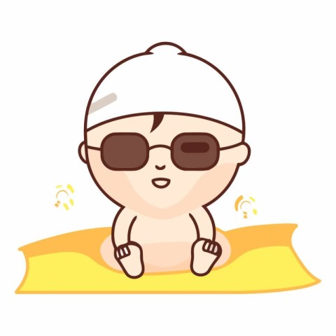 cute little boy in swimsuit and sunglasses on the beach vector i