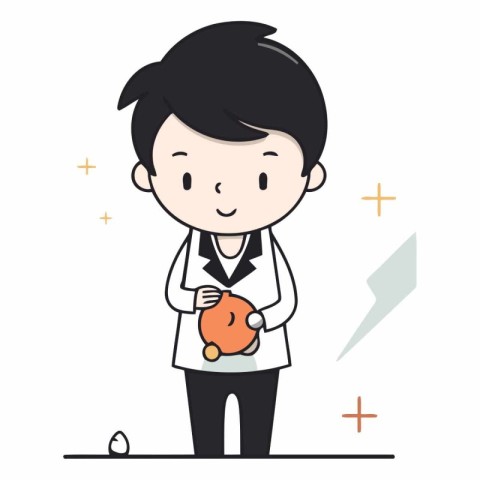 Character illustration design. Businessman holding piggy bank ca