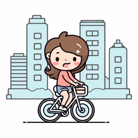 Cute little girl riding bicycle in the city.