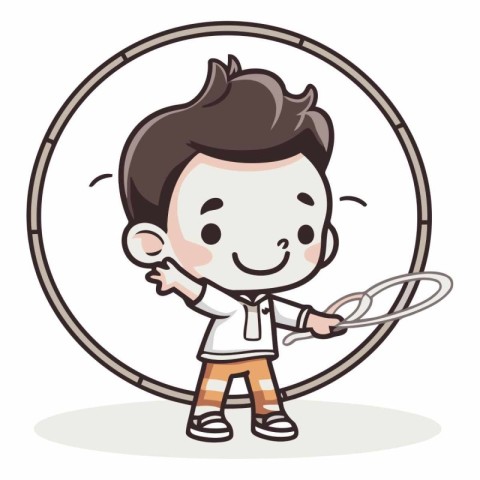 Boy playing hula-hoop - Vector Character Cartoon Illustration