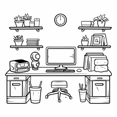 Vector illustration of a working space in a flat style. Workplac