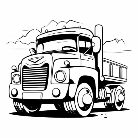 Truck on the road in black and white colors.