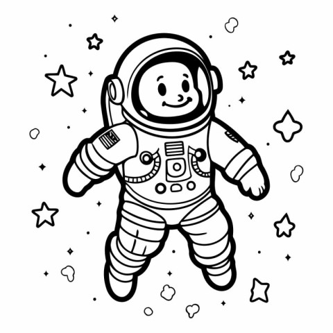 Astronaut in space. Hand drawn doodle vector illustration.