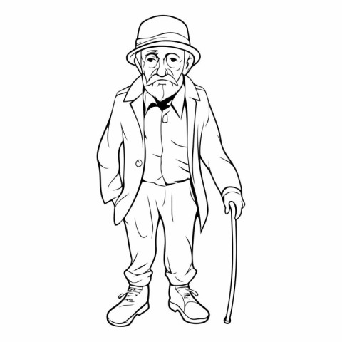 Old man with a cane. sketch for your design