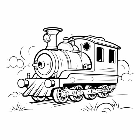 Vintage locomotive. black and white vector illustration for colo