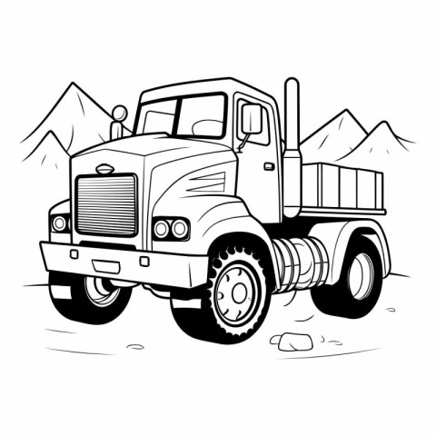 Vector illustration of a big truck on the road in the mountains.