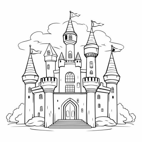 Castle doodle hand drawn vector illustration. Fairytale castle.