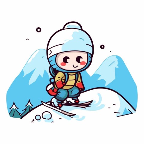 Cute little girl skier in the mountains.