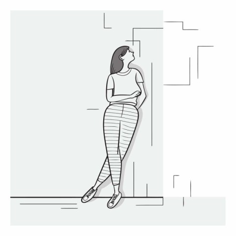 Fashion girl in sketch-style. Girl in jeans.