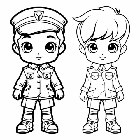 Coloring book for children - Boy and girl in police uniform.