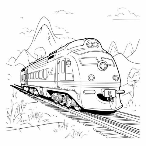 Vector illustration of a train on the railway tracks in the moun