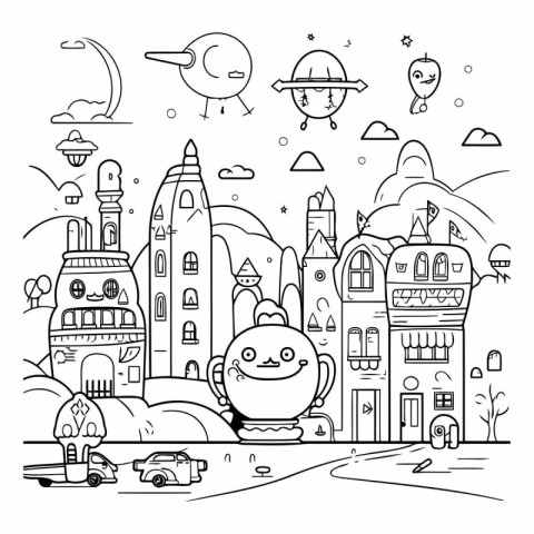 Coloring Page Outline Of Cartoon City.