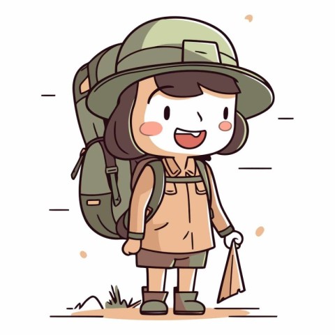 Backpacker Girl Vector Illustration. Cute Cartoon Backpacker Gir