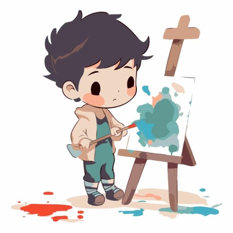 boy painting a christian cross on the easel