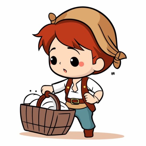 Bavarian Girl with Basket - Cute Cartoon Illustration