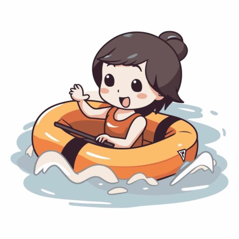 girl swimming in an inflatable ring on a white background