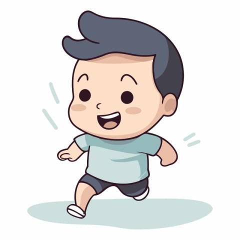 cute boy running cartoon vector illustration graphic design vect