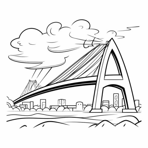 Vector illustration of the bridge over the river. Cartoon style.