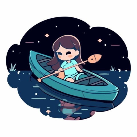 Cute little girl in a kayak at night