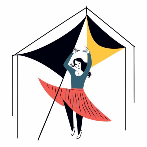 Vector illustration of a girl with a kite in her hands.