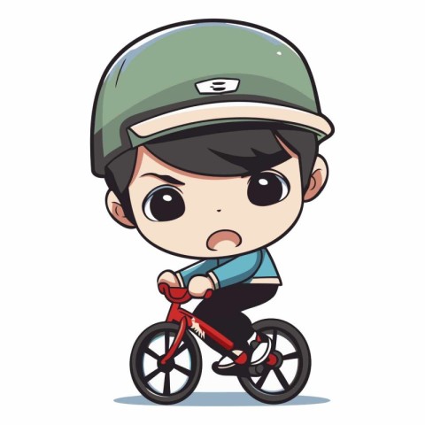 Boy riding a bike vector illustration. Cartoon boy riding a bike