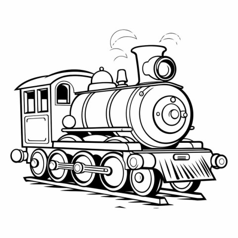 Retro Steam Locomotive - Black and White Cartoon Illustration