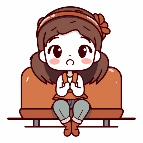 Illustration of a Little Girl Sitting on a Sofa Cartoon Characte