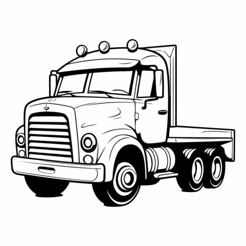 Cargo truck on white background in outline style.